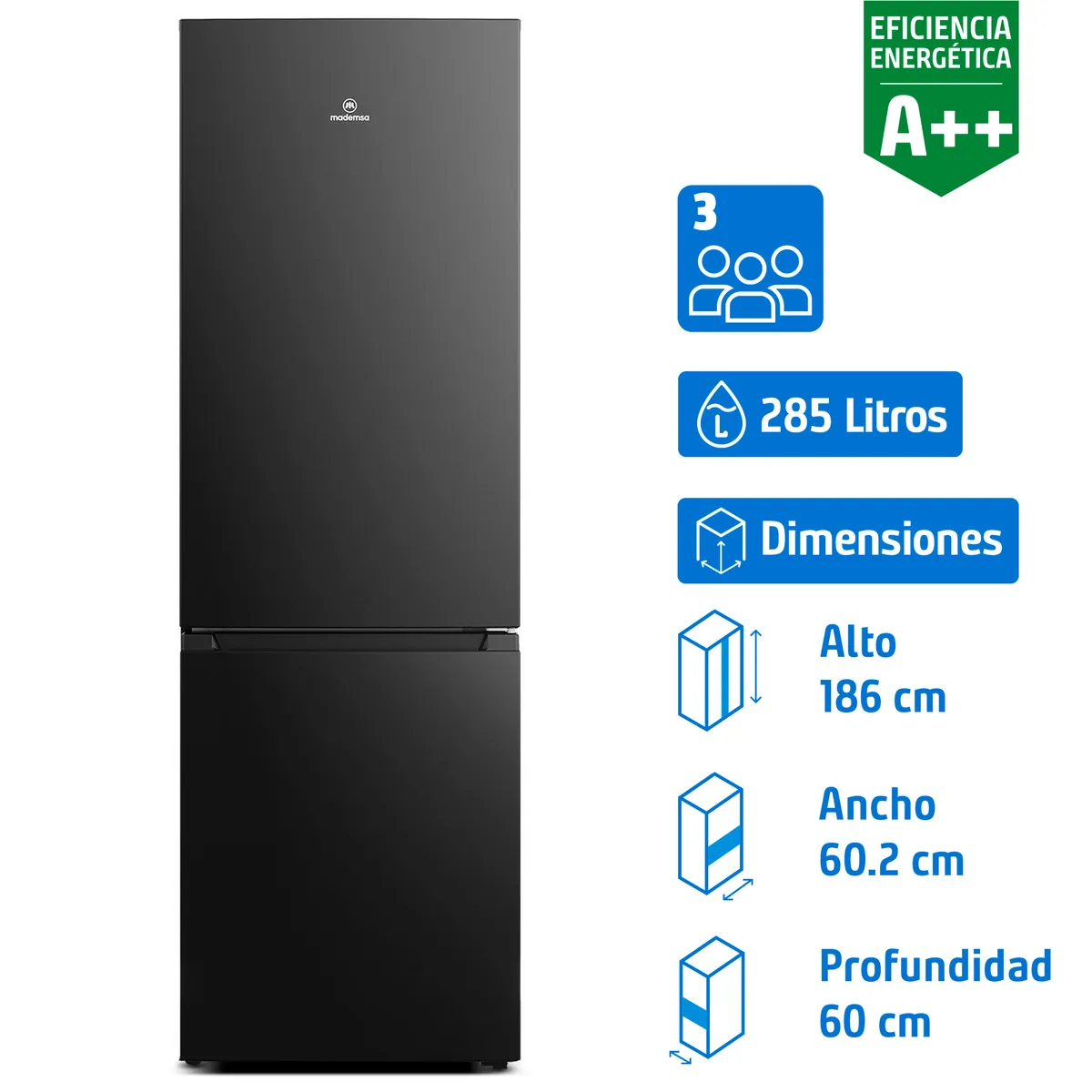 MADEMSA - Refrigerador Bottom Freezer No Frost 285 Litros Negro MI60B