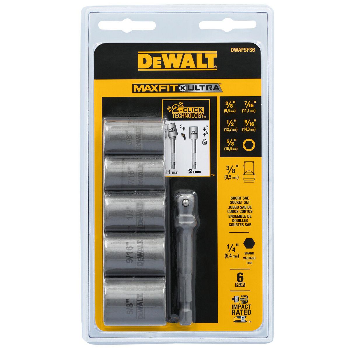 DEWALT - Set 5 dados cortos 1/4 Maxfit