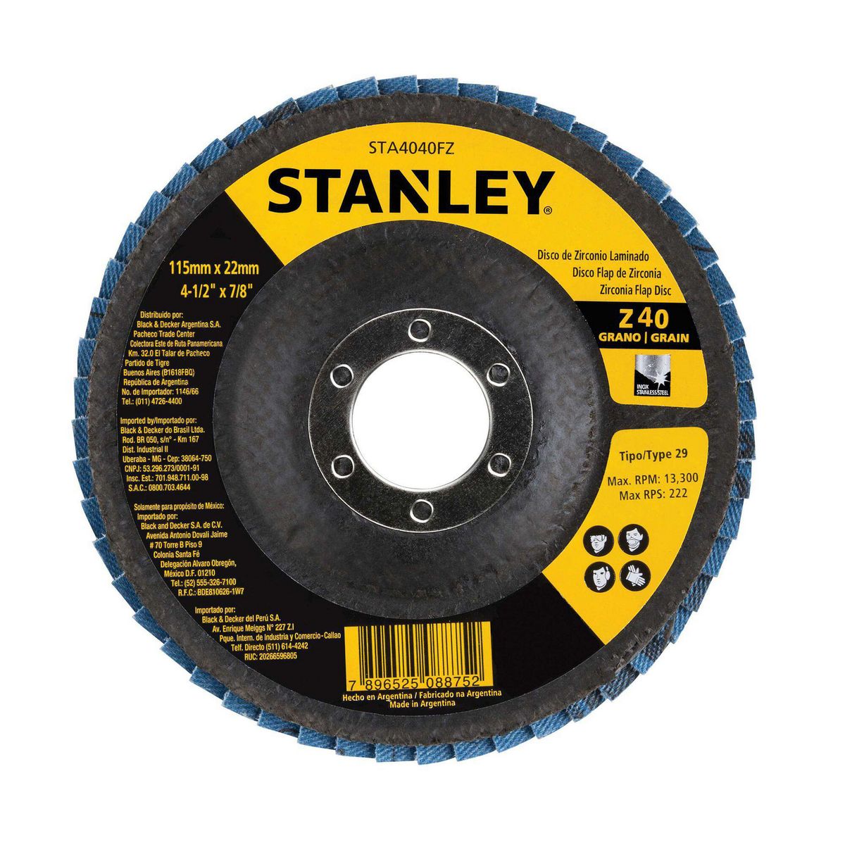 STANLEY - Disco lija traslapado zirconia 4,5'' Z40
