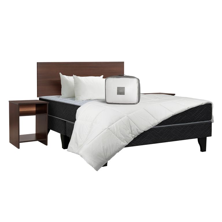 Cama Europea Madrid 2 Pl Bd + Set Cadiz + Pack Almohada + Plu Bicolor