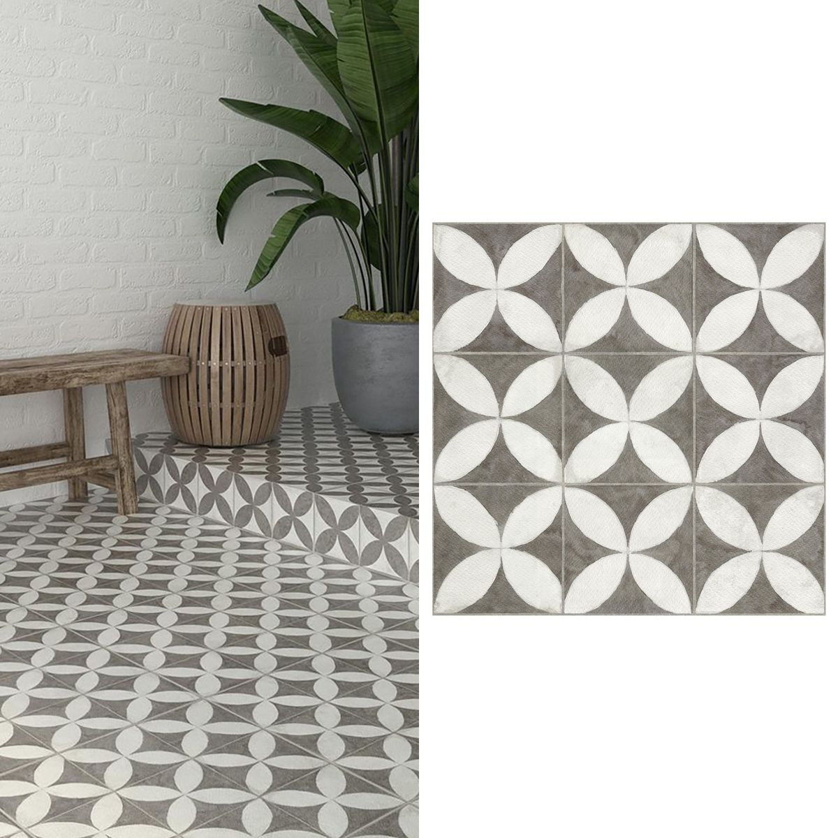 CORDILLERA - Cerámica 45.3x45.3 cm Flower white Blanco y negro 2.25 m2