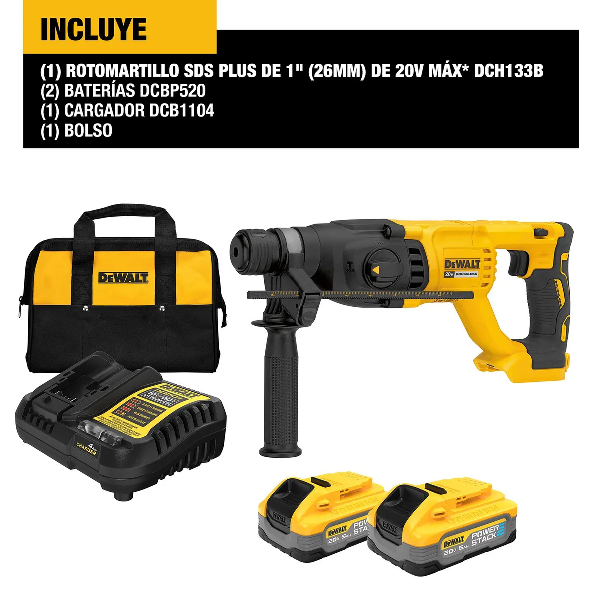 DEWALT - Rotomartillo inalámbrico SDS plus 20V + 2 baterías + bolso