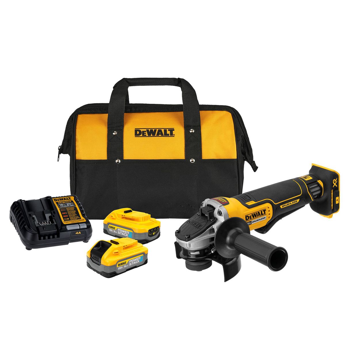 DEWALT - Esmeril angular inalámbrico 4,5” 20V + 2 baterías + bolso