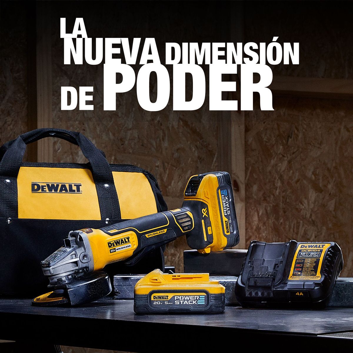 DEWALT - Esmeril angular inalámbrico 4,5” 20V + 2 baterías + bolso