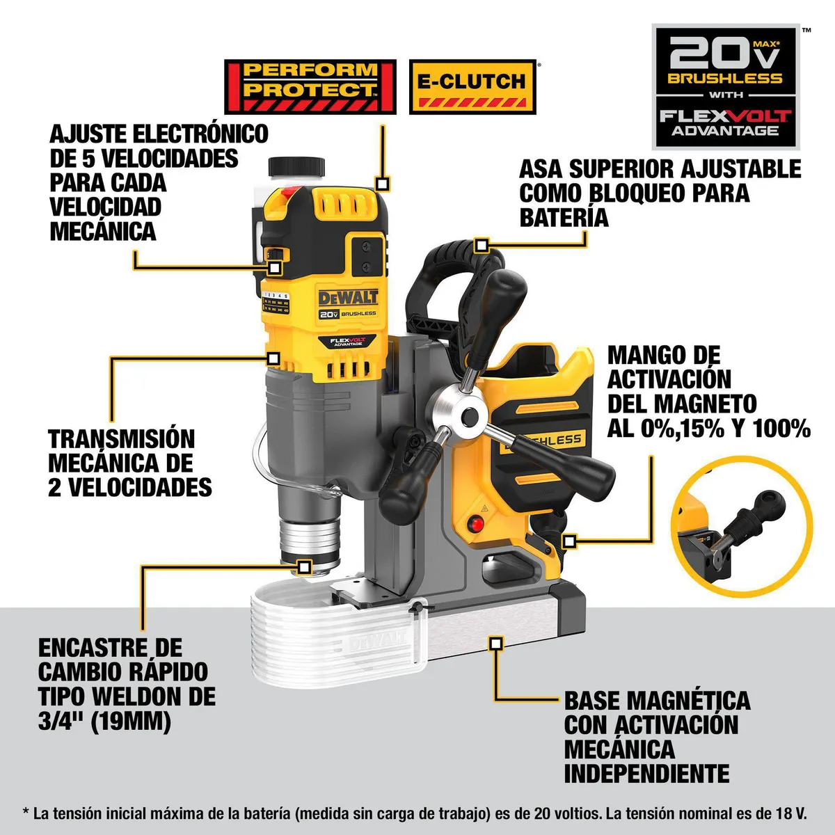 DEWALT - Taladro inalámbrico base magnética 2" 20V