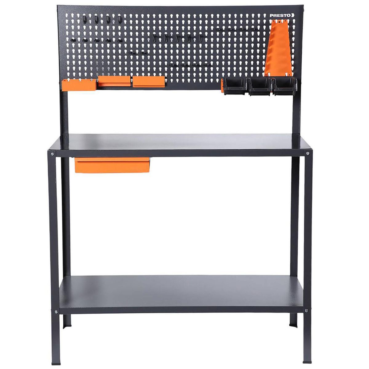PRESTO - Mesón de trabajo 110 x 50 x 150 cm acero c/panel perforado y cajon