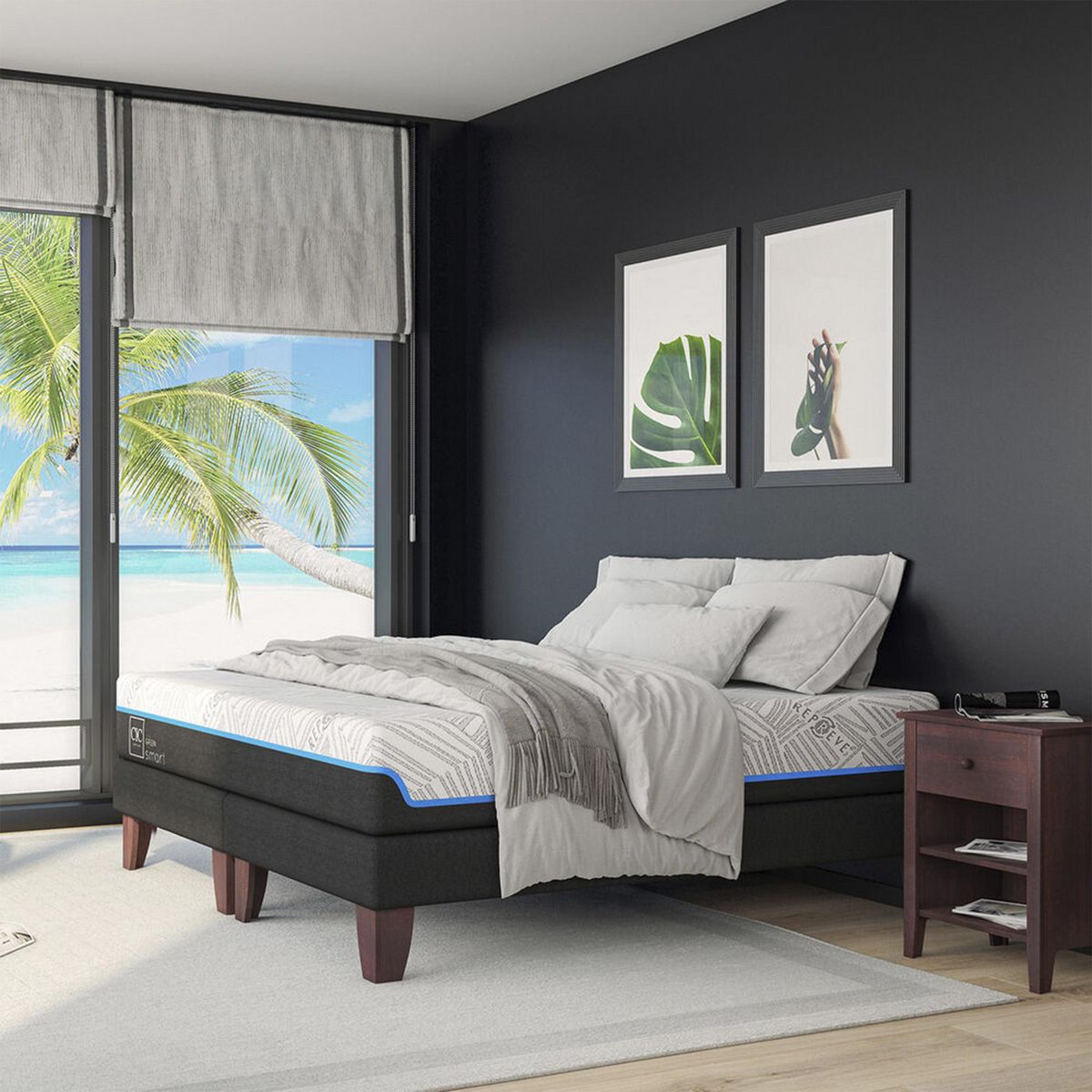 CIC - Cama King Europea Green Infinity Azul / Blanco