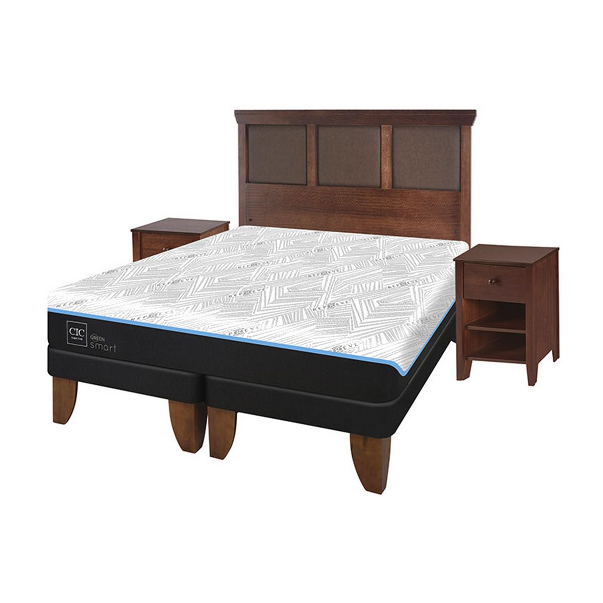 CIC - Cama King Europea Green Infinity Azul / Blanco