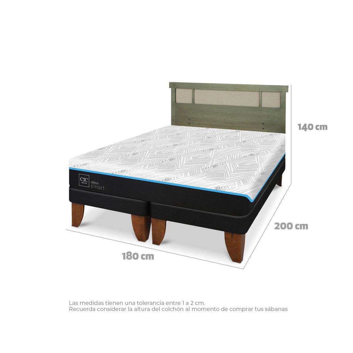 CIC - Cama King Europea Green Infinity Azul / Blanco