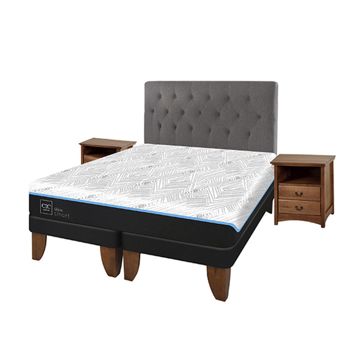 CIC - Cama 2 plazas Europea Green Infinity Azul / Blanco