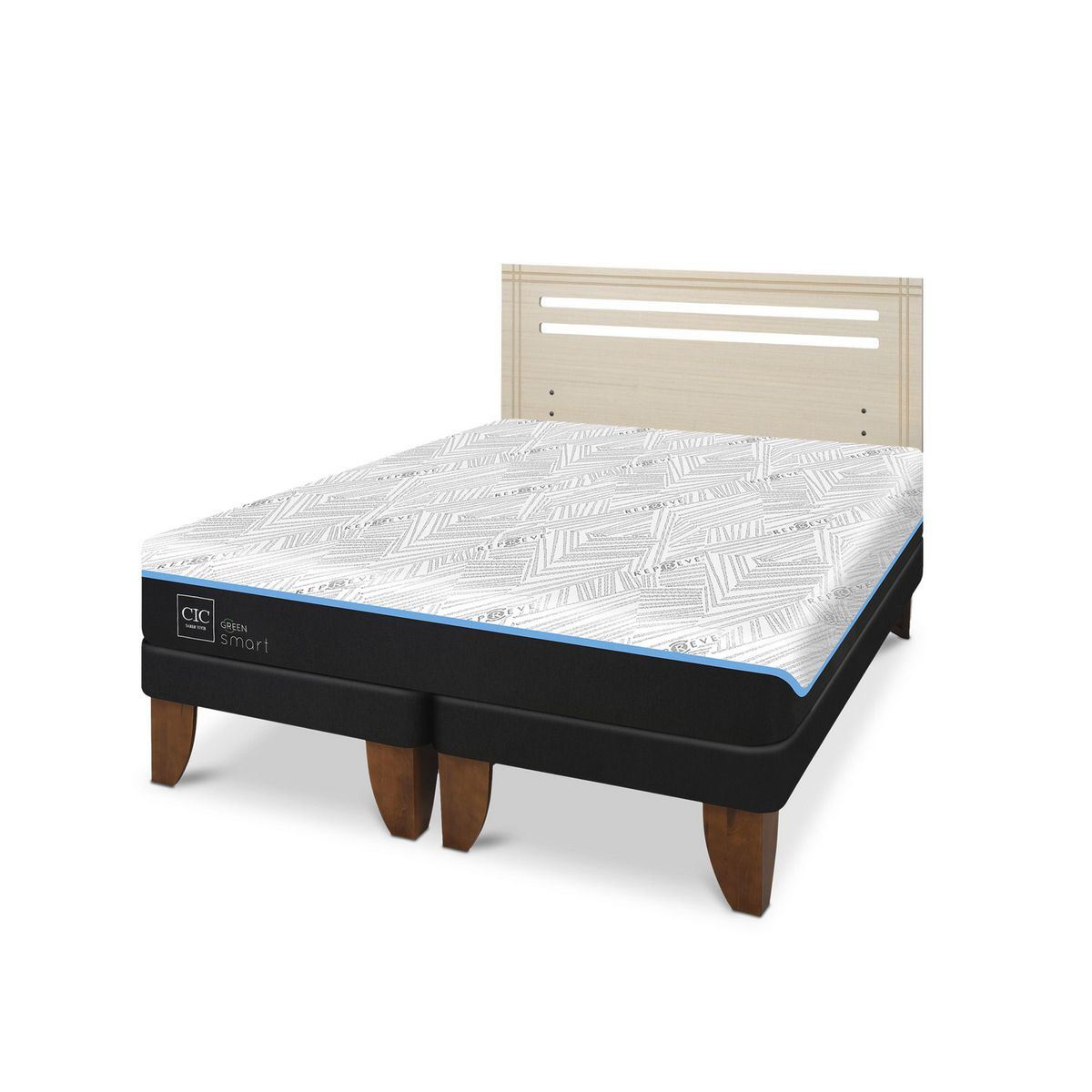 CIC - Cama 2 plazas Europea Green Infinity Azul / Blanco