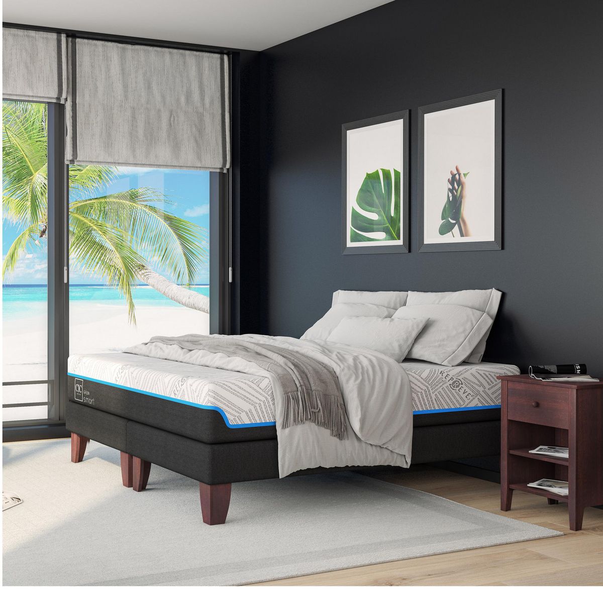 CIC - Cama King Europea Green Infinity Azul / Blanco