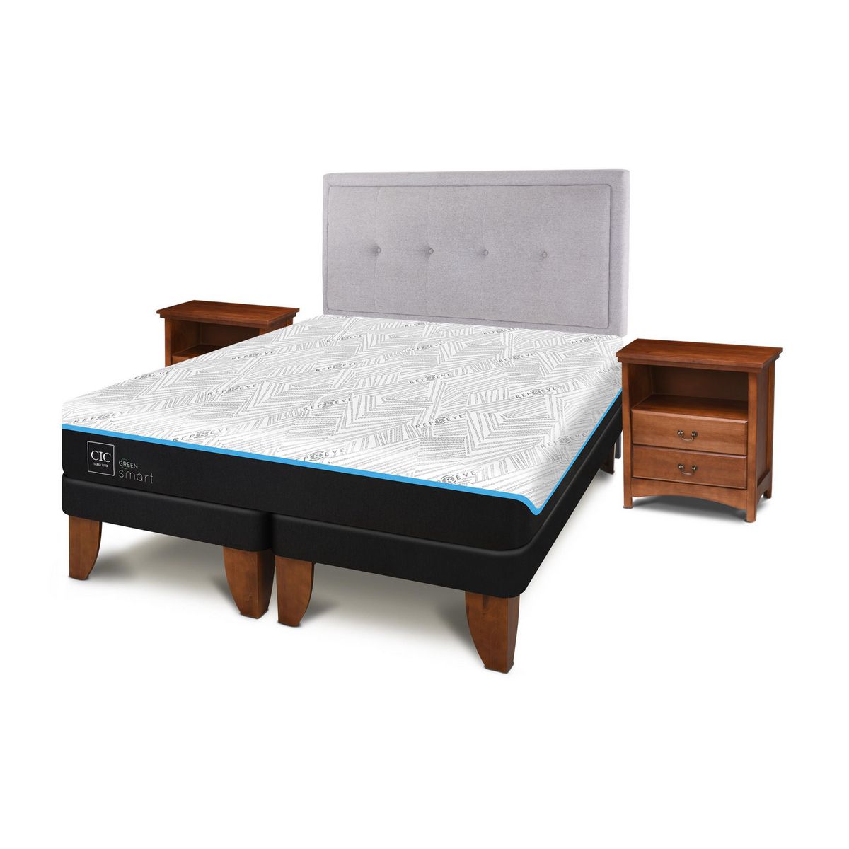 CIC - Cama 2 plazas Europea Green Infinity Azul / Blanco