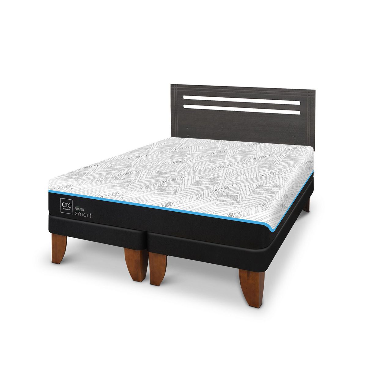 CIC - Cama 2 plazas Europea Green Infinity Azul / Blanco