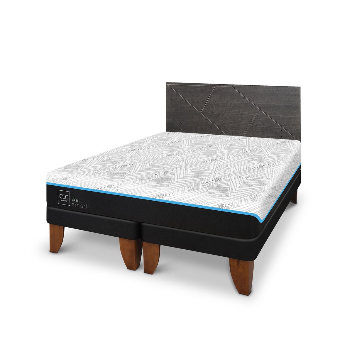 CIC - Cama King Europea Green Infinity Azul / Blanco