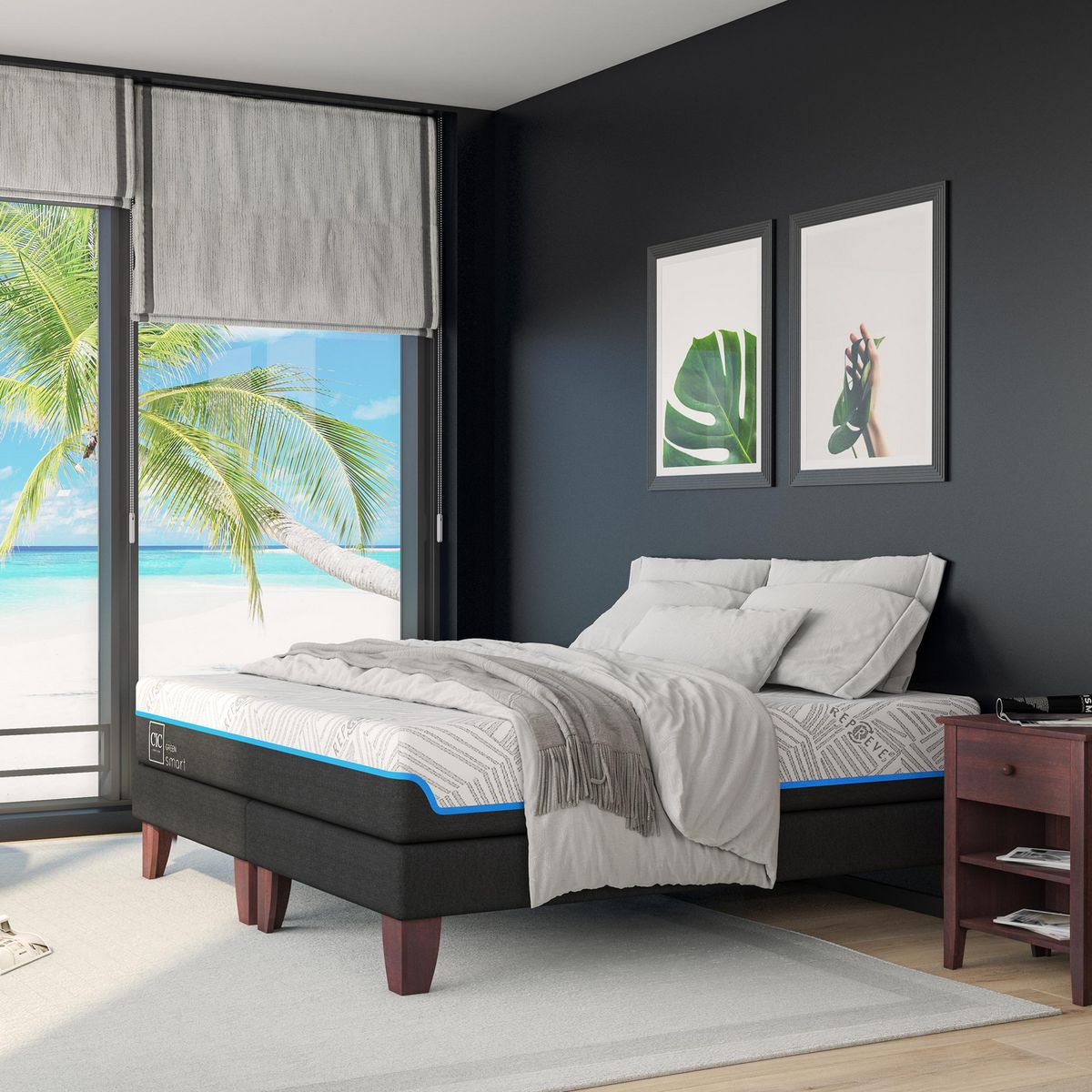 CIC - Cama King Europea Green Infinity Azul / Blanco