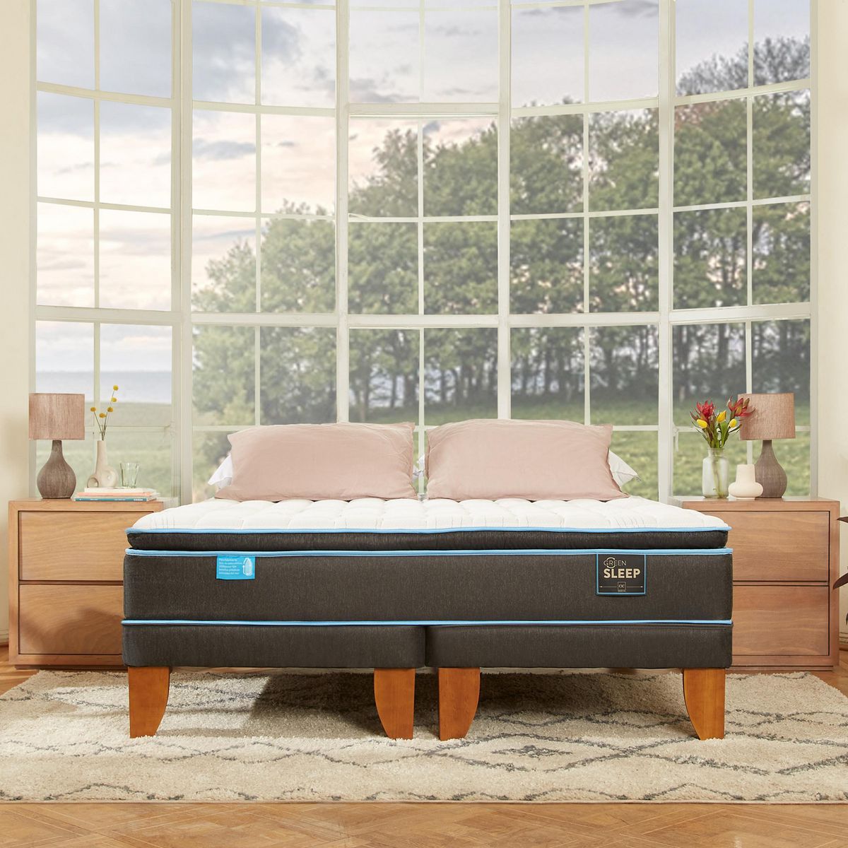 CIC - Cama 2 plazas Europea Green Infinity Azul / Blanco