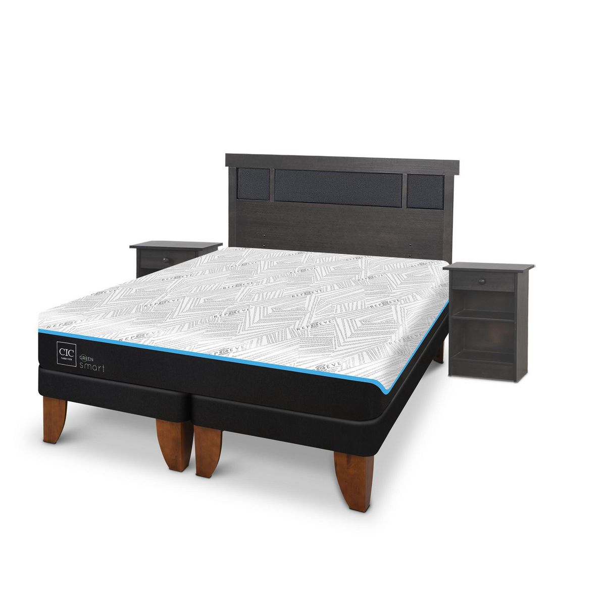 CIC - Cama 2 plazas Europea Green Infinity Azul / Blanco