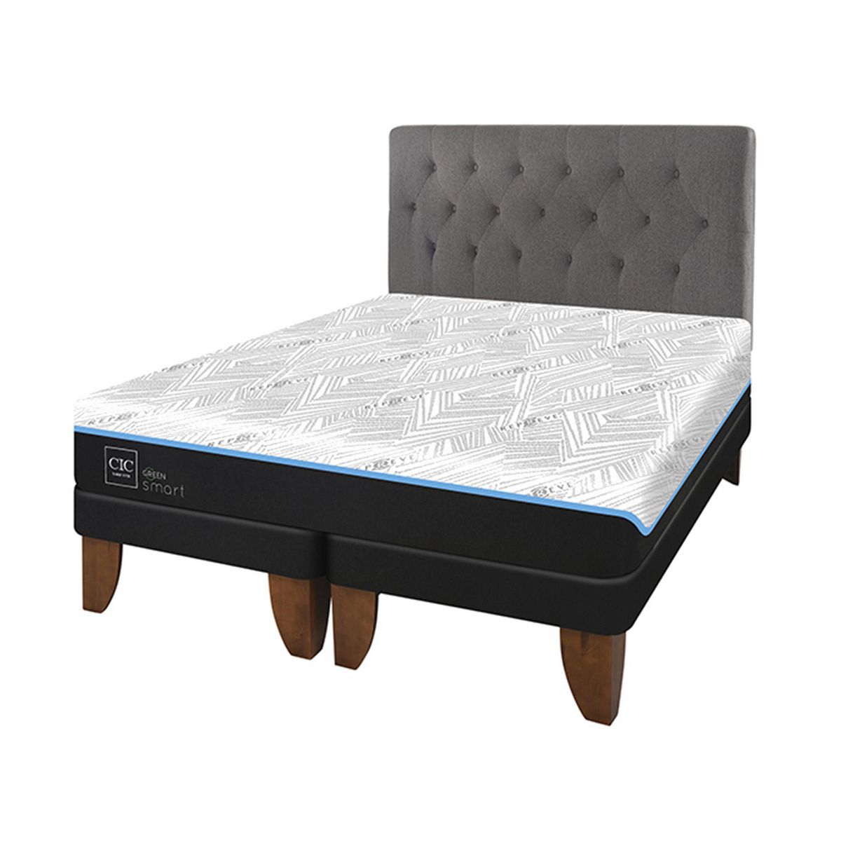 CIC - Cama King Europea Green Infinity Azul / Blanco
