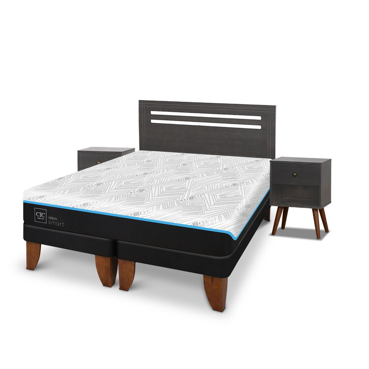 CIC - Cama 2 plazas Europea Green Infinity Azul / Blanco