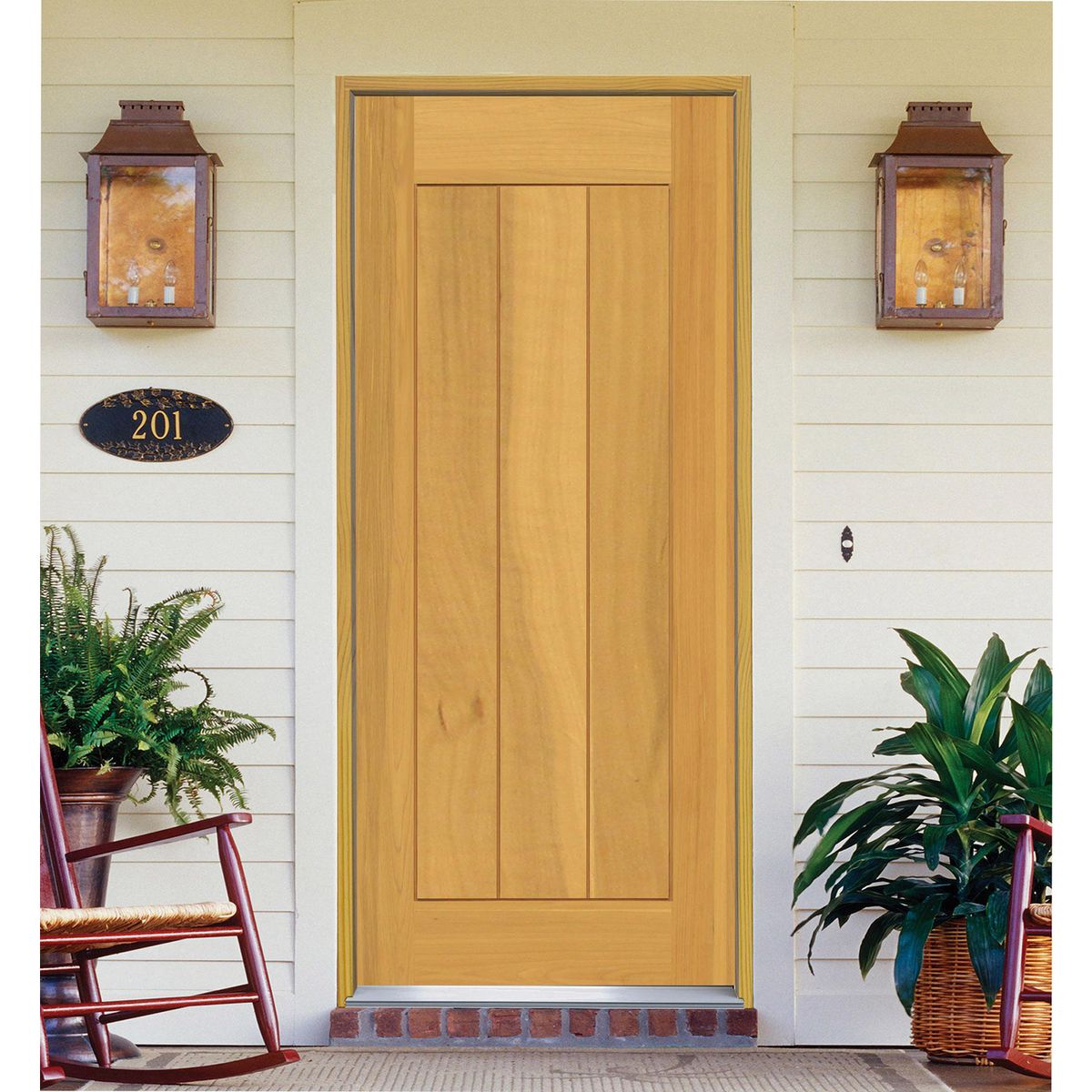 HOLZTEK - Puerta Madera de lenga 70x200 cm Modelo 12 Natural