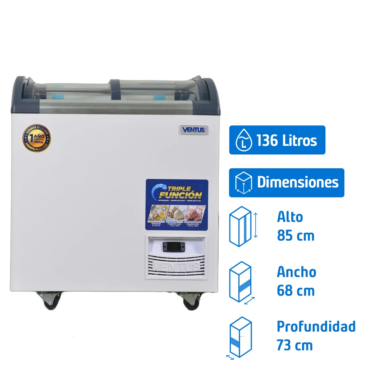 VENTUS - Conservadora Industrial Frío Directo 136 Litros Blanco CTV-220Q PRO