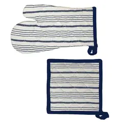 FTA - Set de Cocina Guante y Tomaolla Líneas Azul Blanco