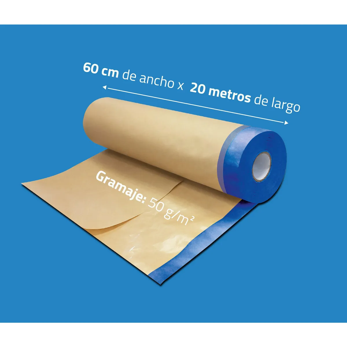 KOLOR - Papel Protector Impermeable 50 gr con Masking 60 cm 20 metros