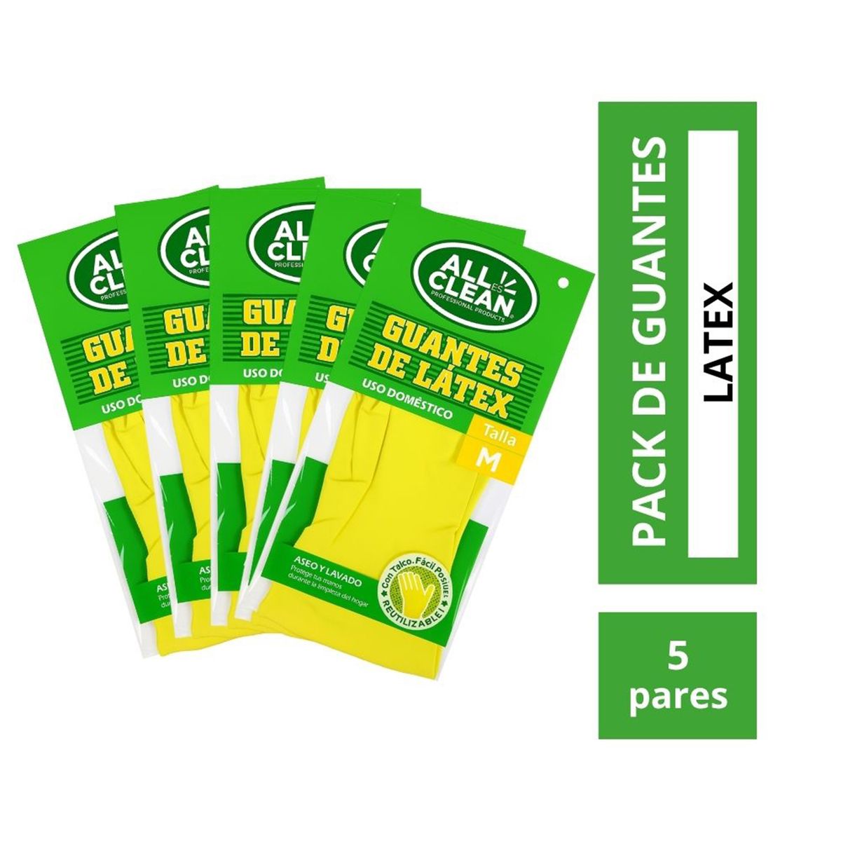 ALL CLEAN - Pack de 5 Pares de Guantes de Látex