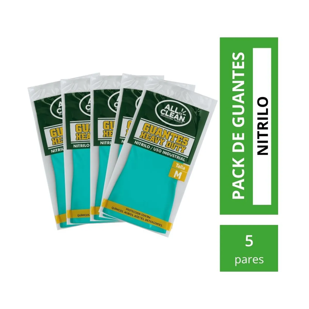 ALL CLEAN - Pack de 5 Pares Guantes Nitrilo All Clean Talla Única Verde