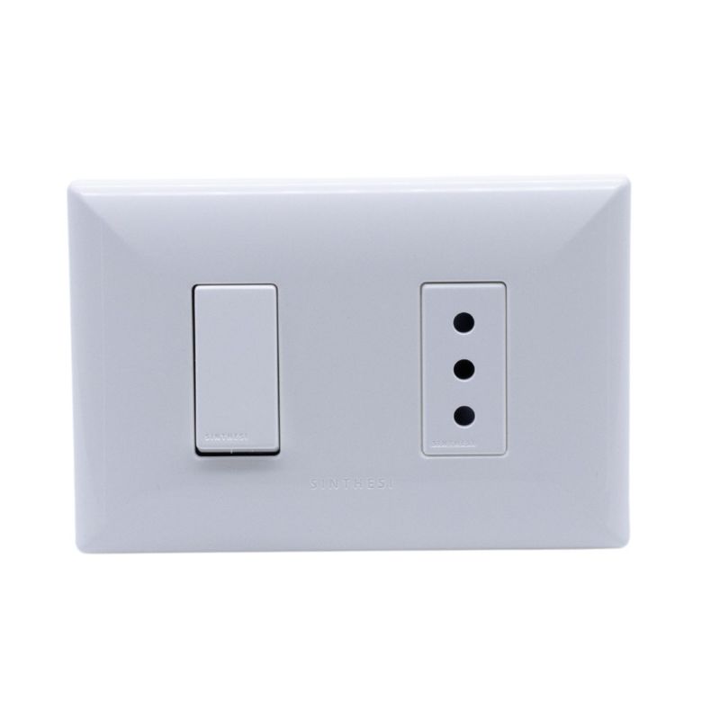 SINTHESI - Interruptor 9/12 1M + tomacorriente 10A arm  S17 blanco