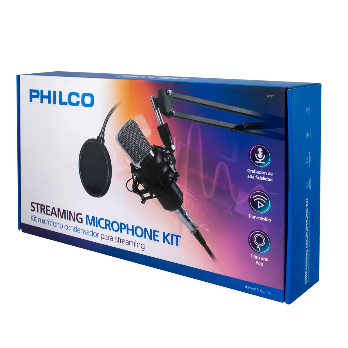 PHILCO - Kit Studio Micrófono con Soporte/Pop/Stand/USB Sound card
