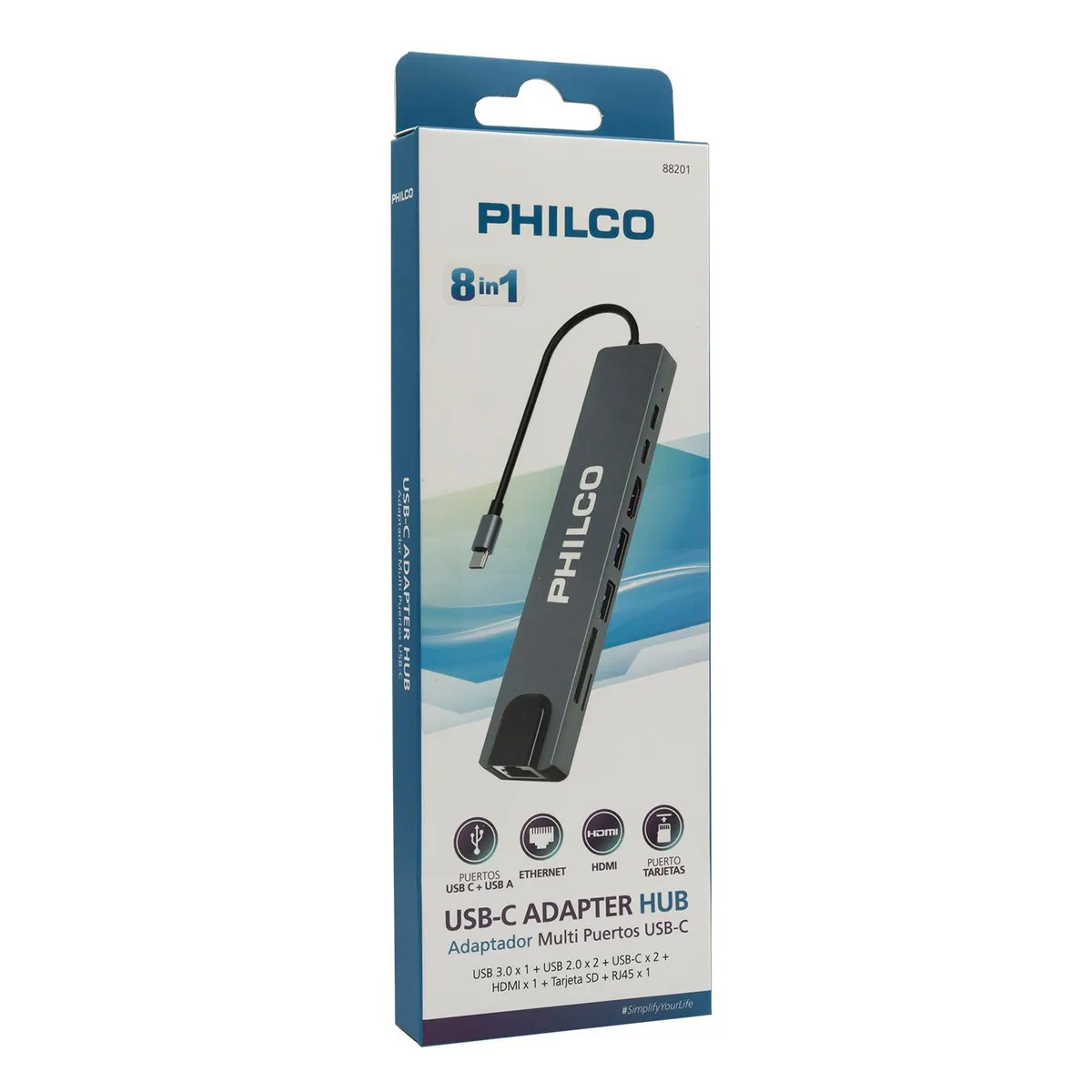 PHILCO - Adaptador Multifunción 8 en 1 USB C HUB