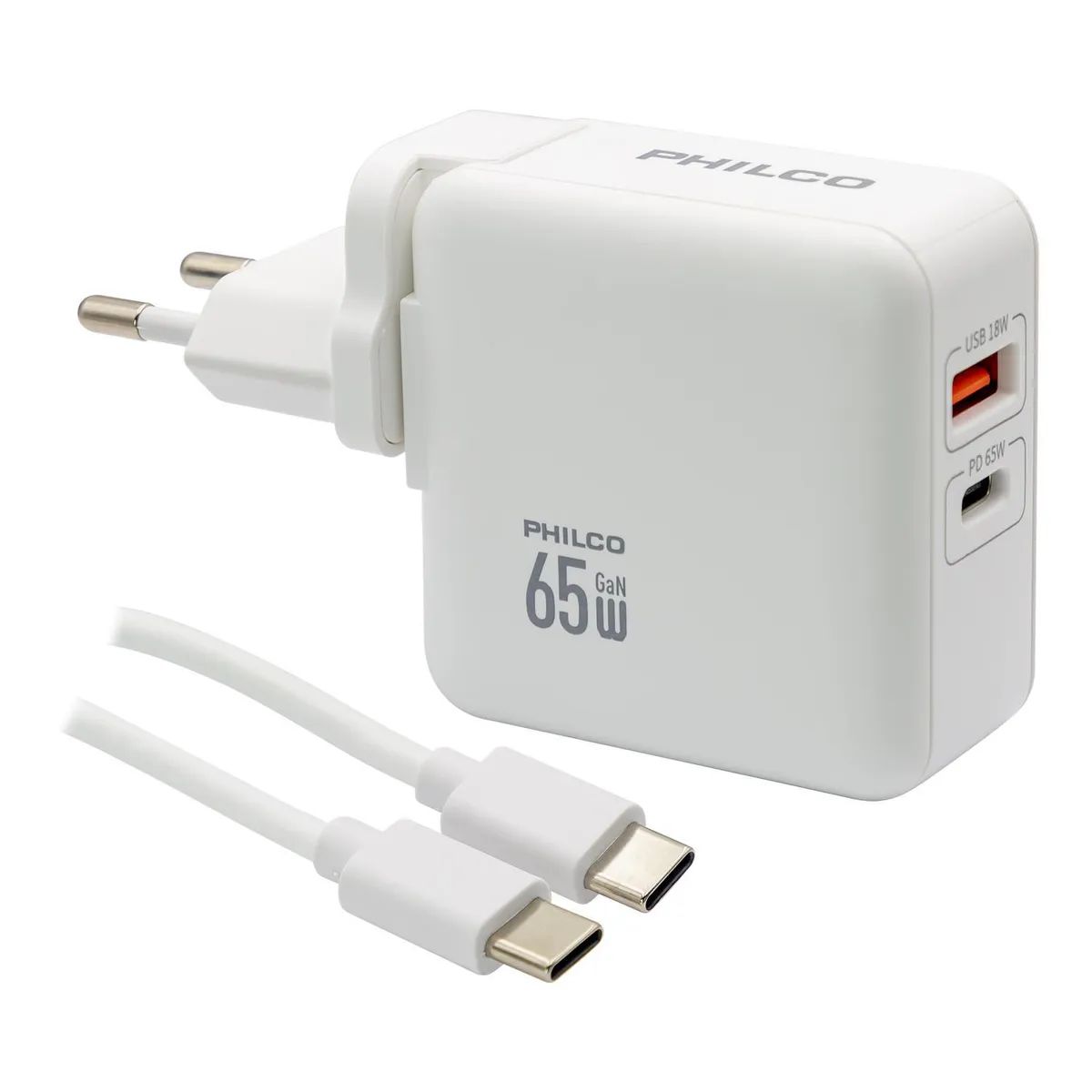 PHILCO - Cargador de Pared Super Rápido 65 W USB Tipo A y C