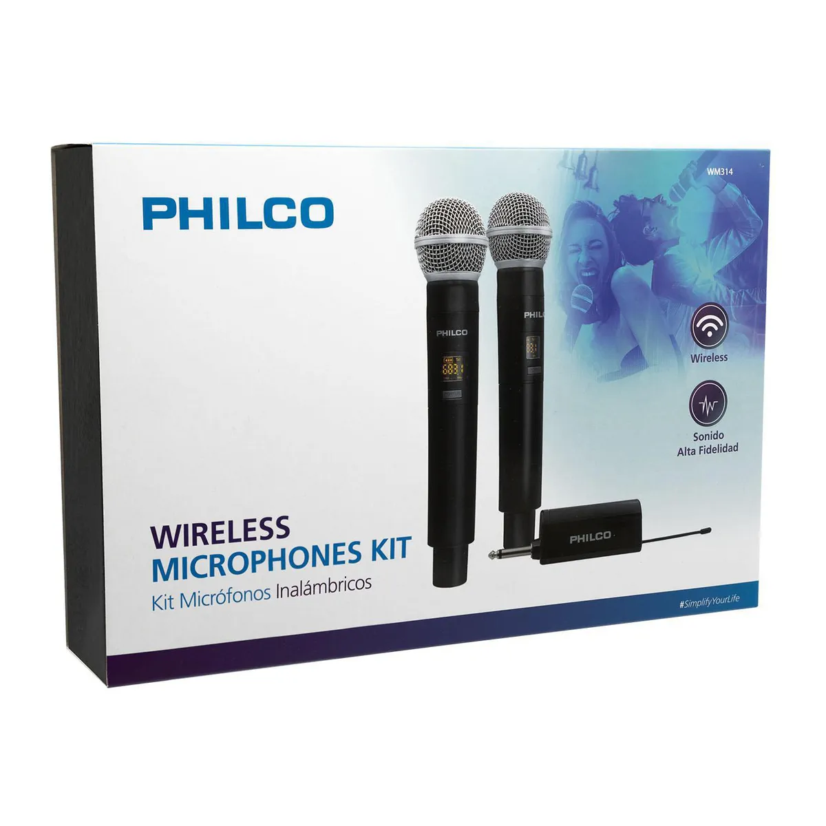 PHILCO - Set 2 Micrófonos Inalámbricos Receptor Recargable