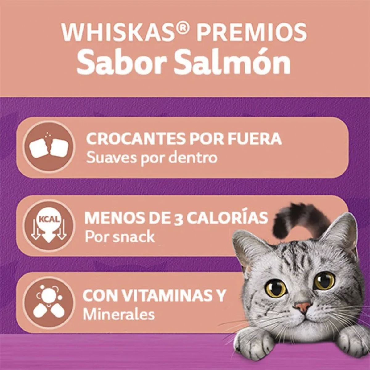 WHISKAS - Snack Delicioso para Gato Adulto Salmón 0.08 kg