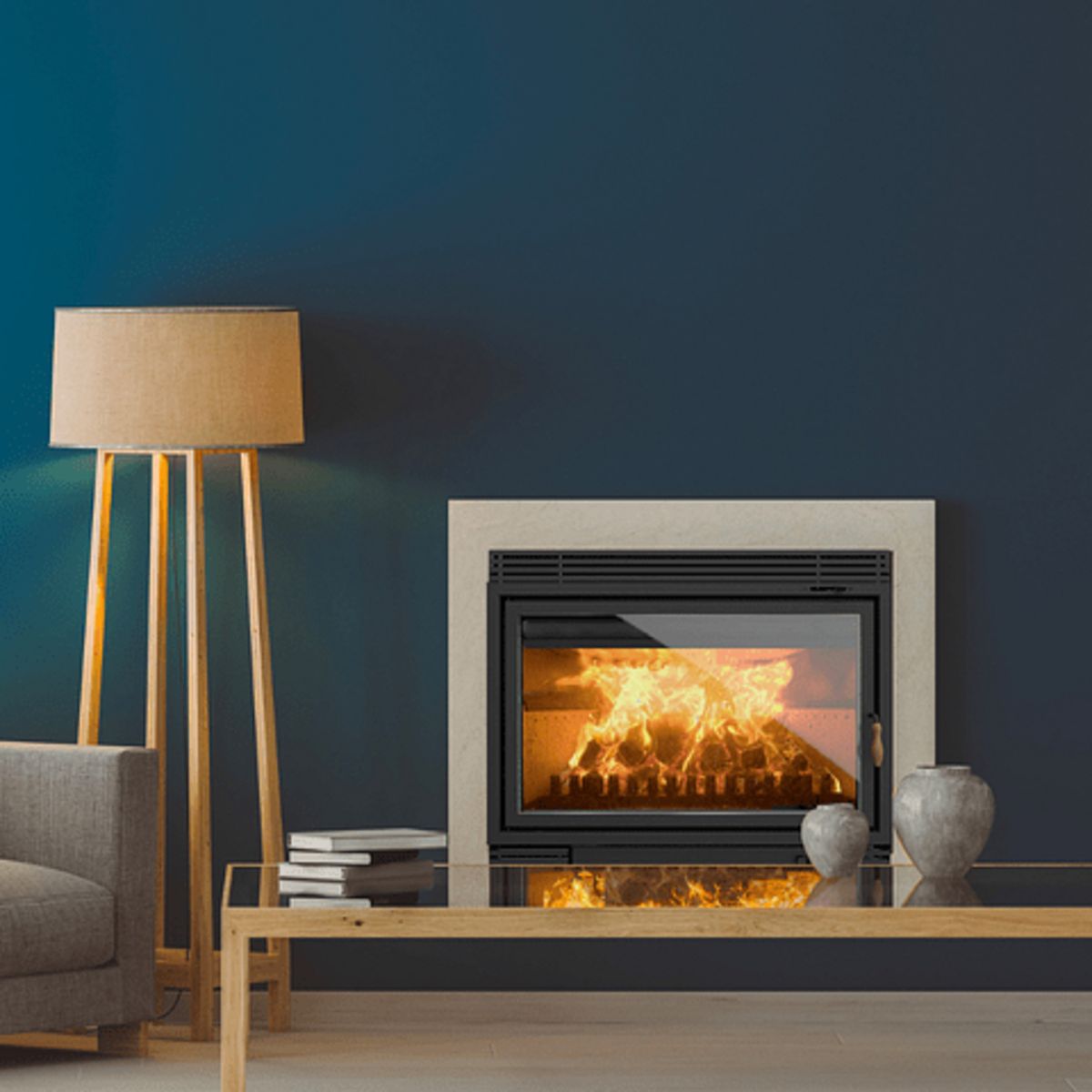 BOSCA - Pack Chimenea Leña 1100 + Kit Instalación Negro