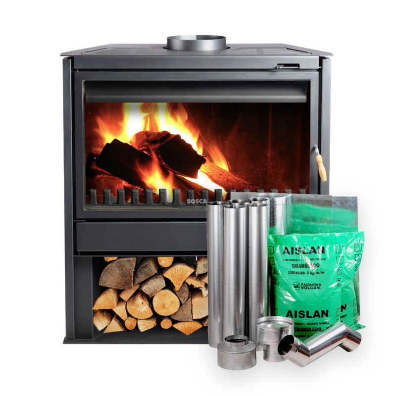 BOSCA - Pack Chimenea Leña 850 FS + Kit Instalación Charcoal