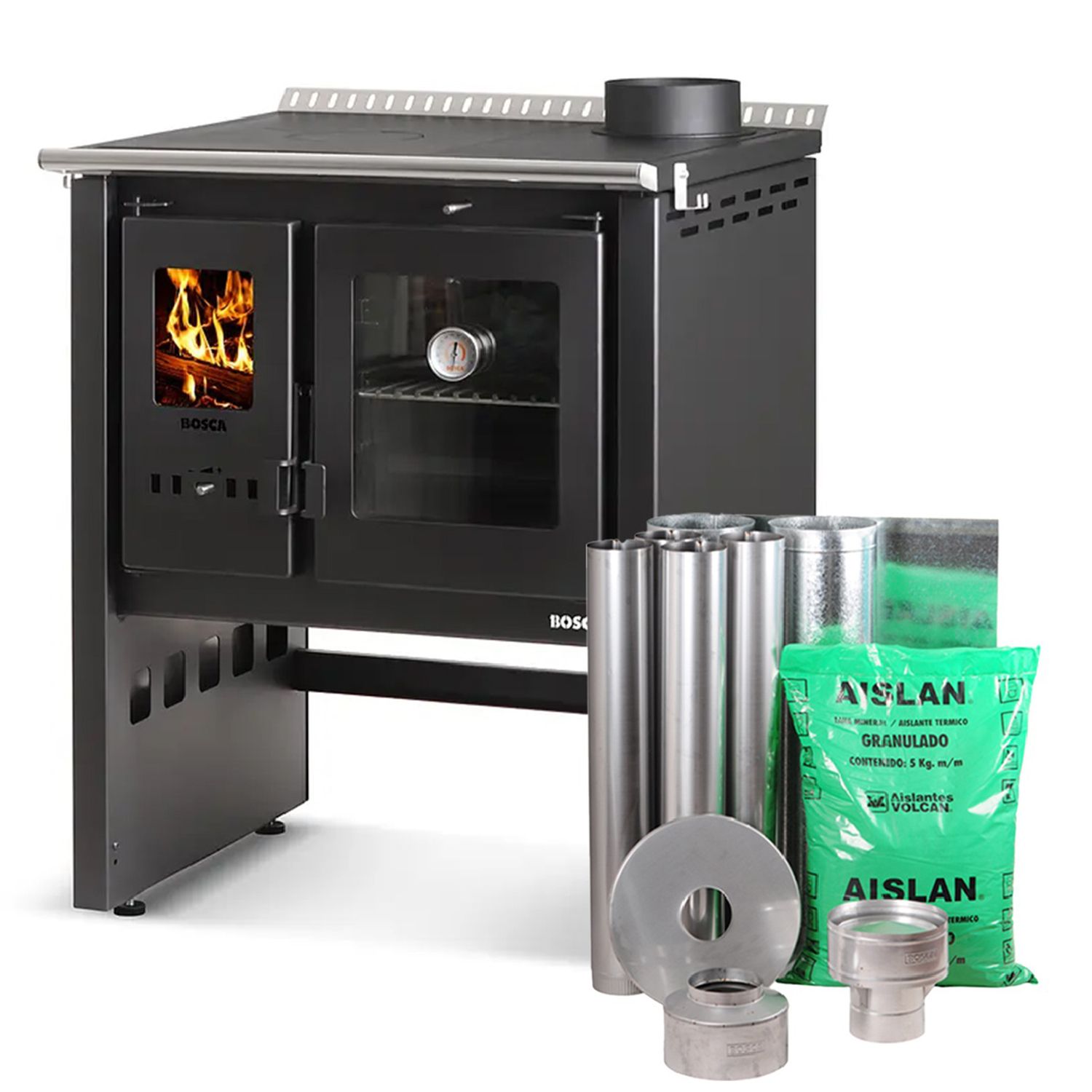 BOSCA Cocina a Leña Platos Inox Ares 70 + Kit | Falabella Chile