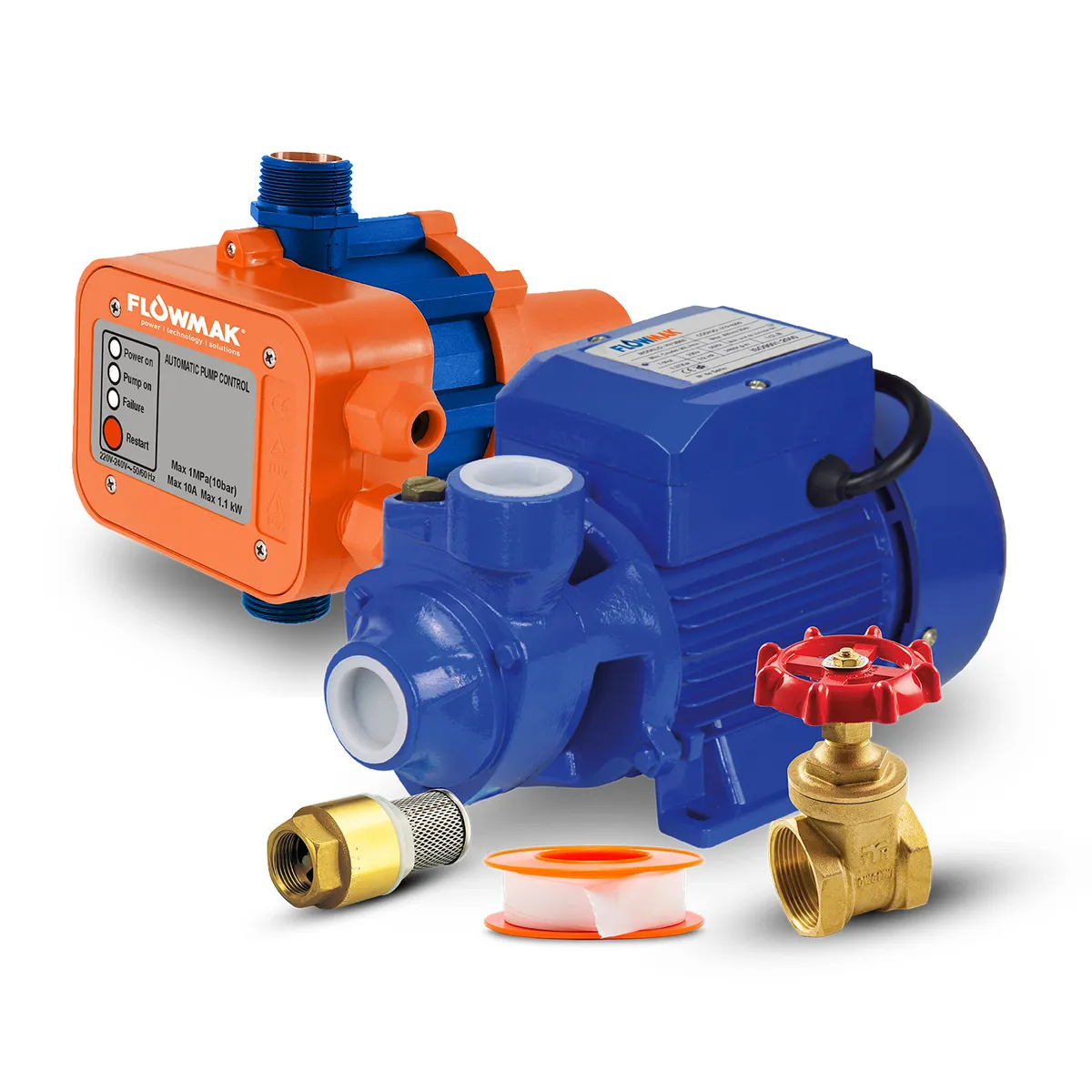 FLOWMAK - Kit Escencial Bomba Periférica 0,5HP + Control Eléctrico + Accesorios