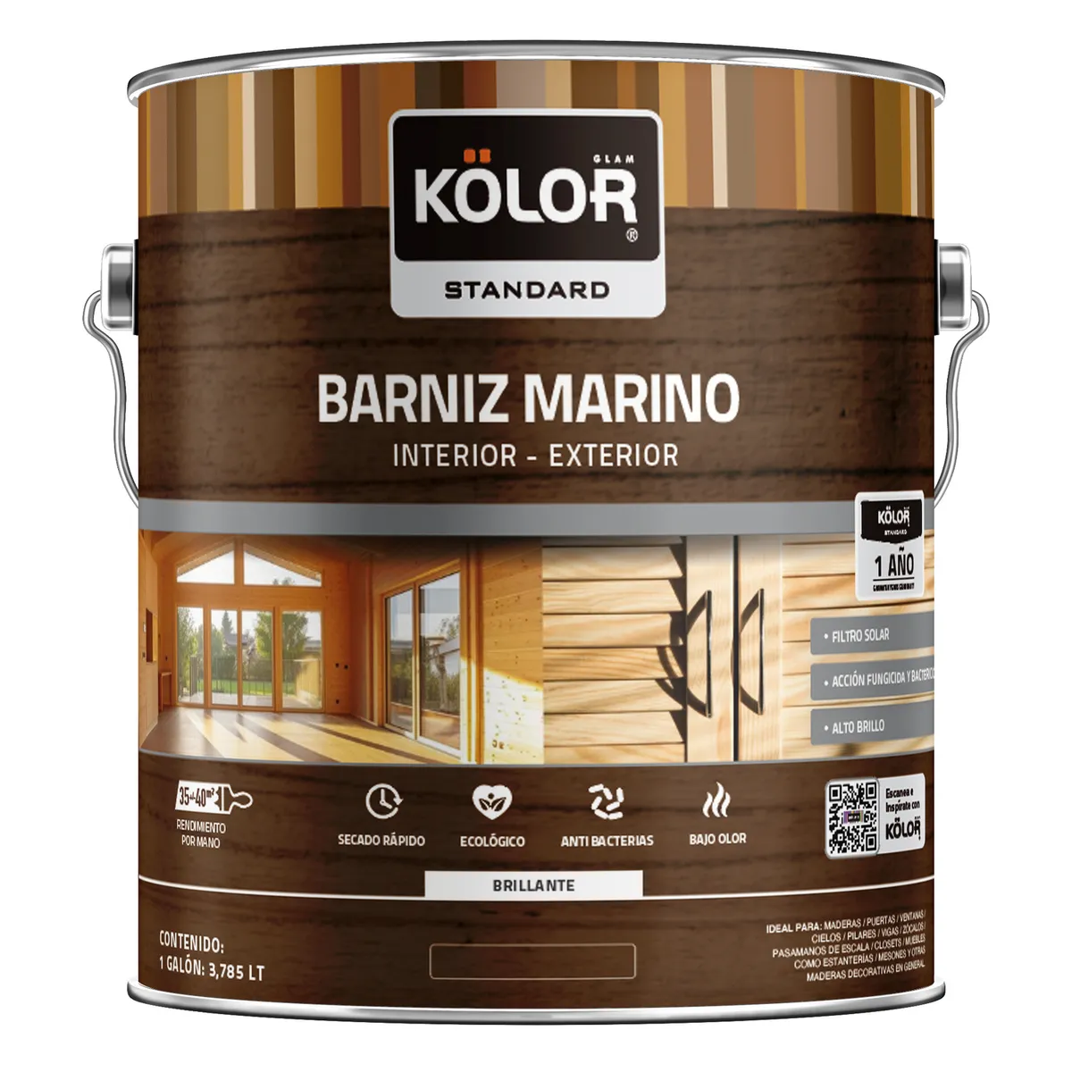 KOLOR - Barniz Marino Brillante 1 galón(es) Roble Oscuro