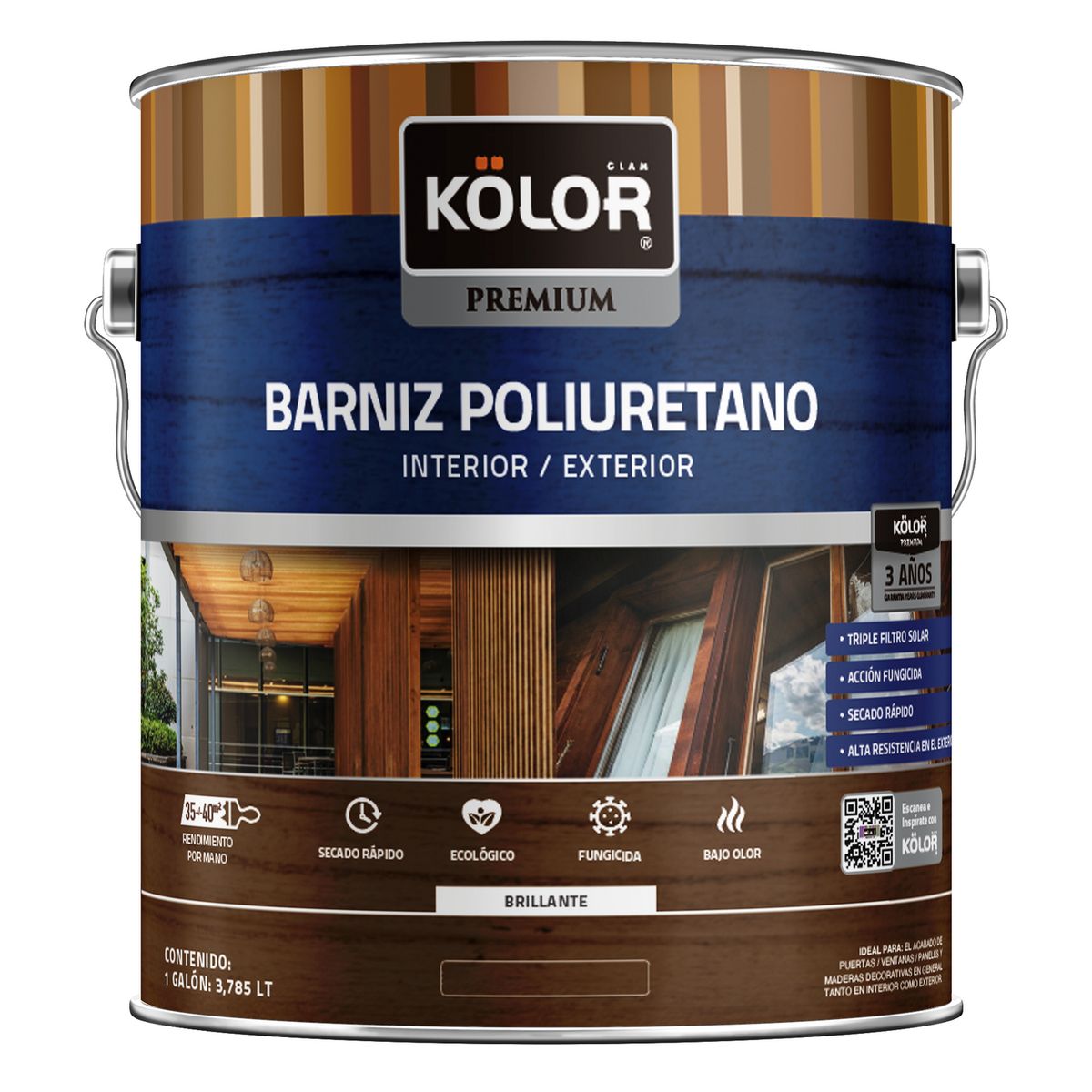 KOLOR - Barniz Poliuretano Brillante 0.9 l Gris