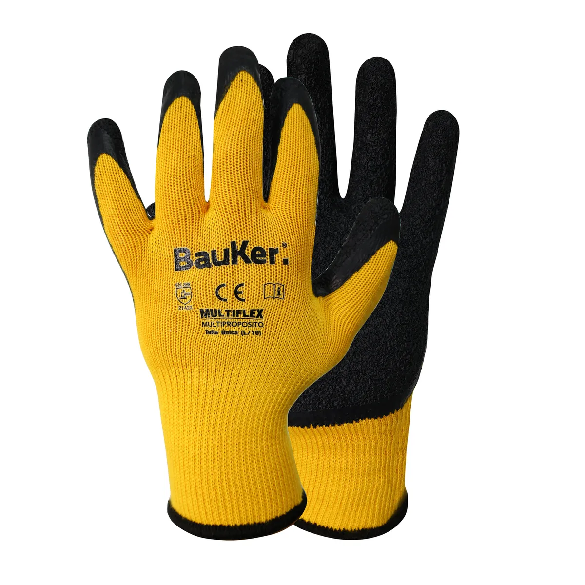 BAUKER - Guante Multipropósito de Fibra Sintética Talla única Amarillo cubierta y negro palma