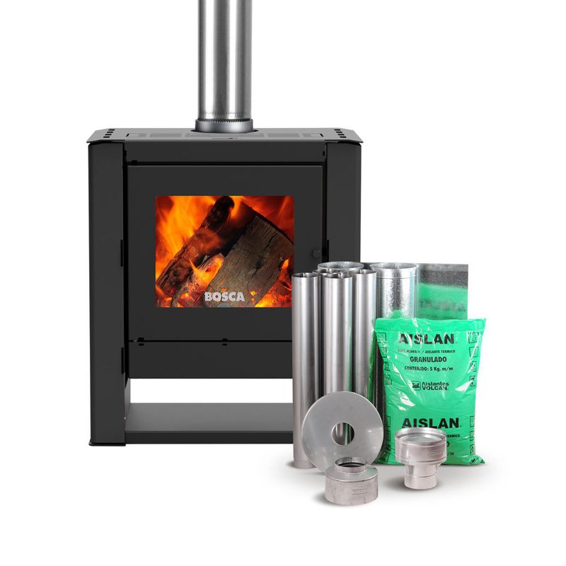 BOSCA - Pack Estufa Leña  Gold 500 Charcoal+ kit de Instalacion Charcoal