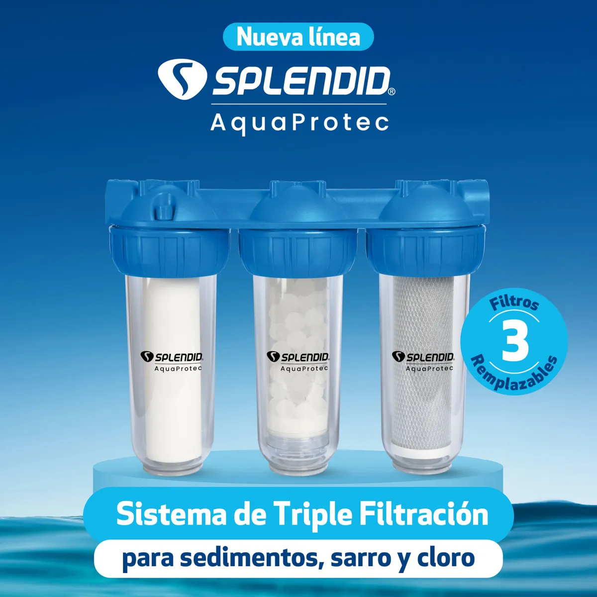 SPLENDID - Filtro Triple Antisarro, Sedimentos y Cloro
