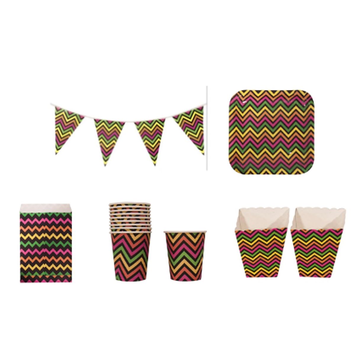 CARNAVAL - Set cumpleaños chevron neon