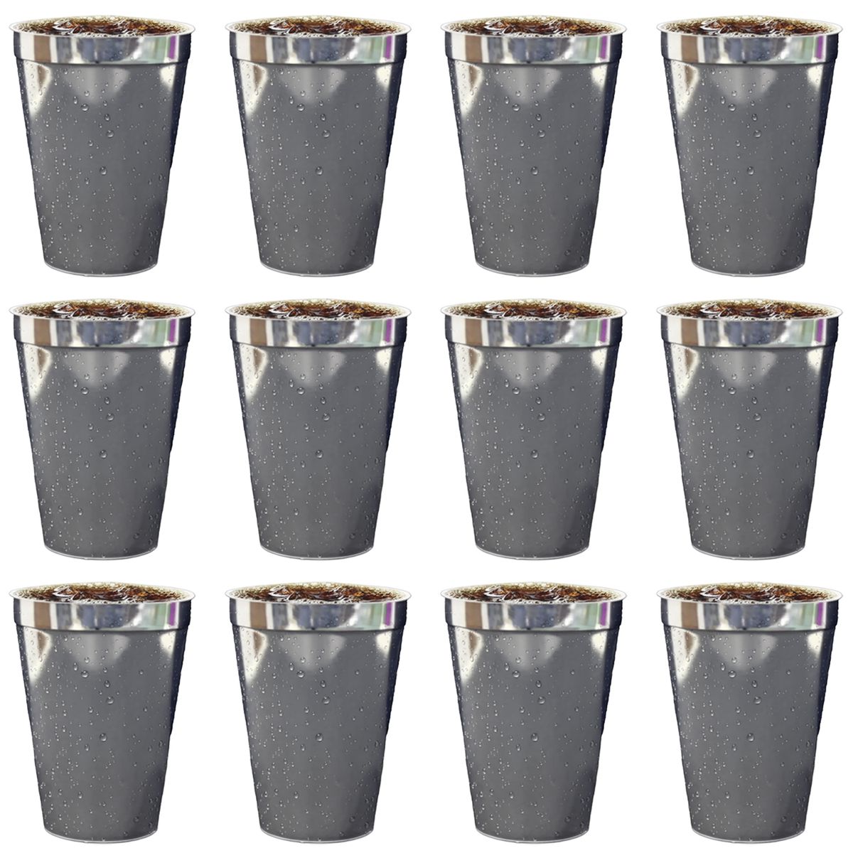 CARNAVAL - Set 12 vasos 360 ml plateados