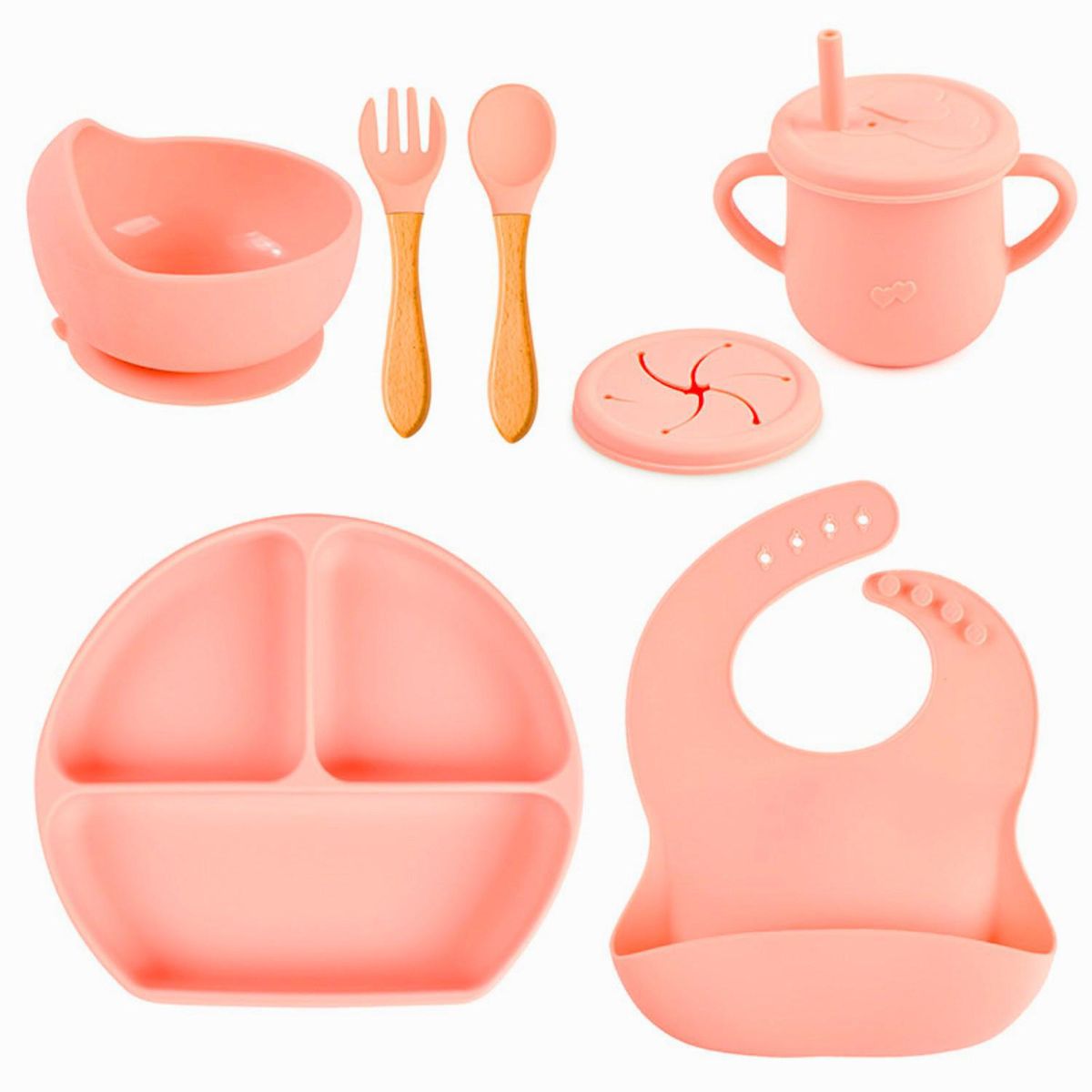 KIDSCOOL - Set de Alimentación Silicona 6 piezas Rosado