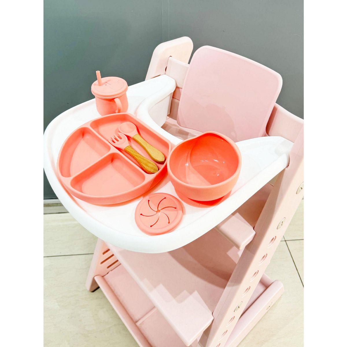 KIDSCOOL - Set de Alimentación Silicona 6 piezas Rosado