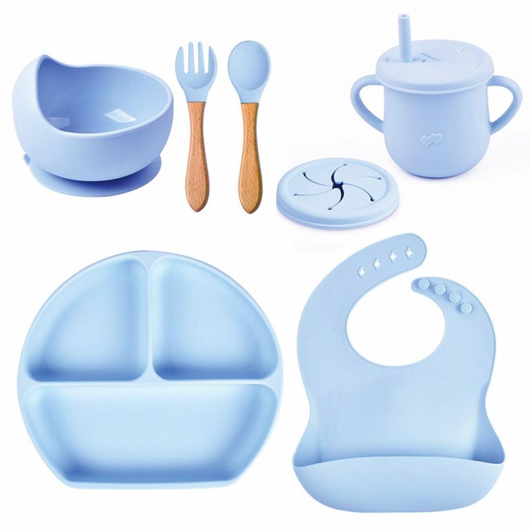Set De Alimentación Silicona 6 Piezas Celeste